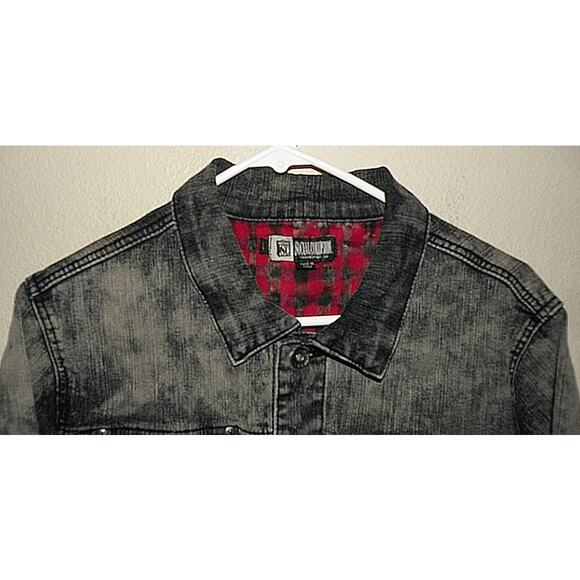 Vintage Social Collision Women’s Large Metal Button Denim Jacket Black Acid Wash - Picture 2 of 3